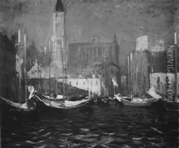 City Wharfs Oil Painting - Arthur Clifton Goodwin