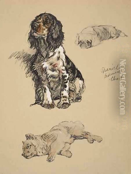 Spaniel, Pekinese and Chow Oil Painting - Cecil Charles Aldin