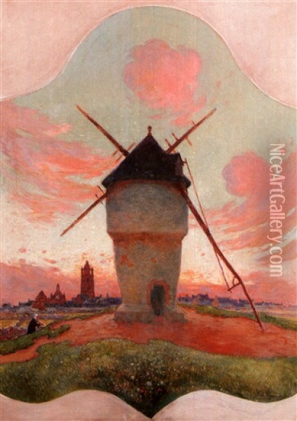 Le Moulin De La Mass (bourg De Batz) Oil Painting - Ferdinand du Puigaudeau