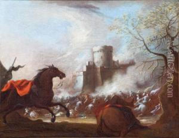 Battaglia Tra Cavalieri Presso Una Citta Oil Painting - Ciccio Graziani