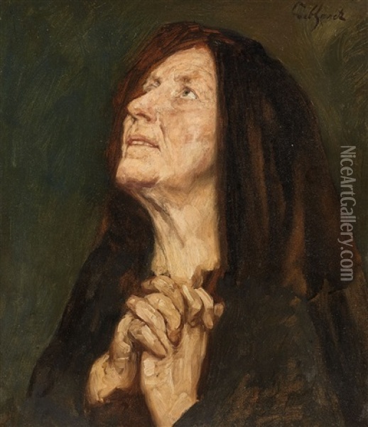 Woman Praying (study For A Madonna?) Oil Painting - Eduard (Karl-Franz) von Gebhardt