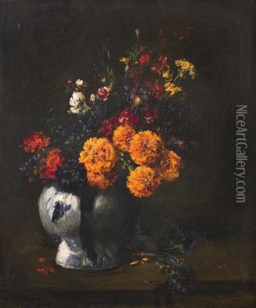 Natura Morta Di Fiori In Un Vaso Oil Painting - Antoine Vollon