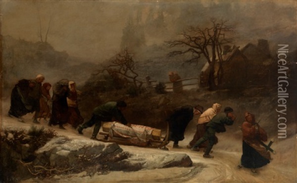 A Winter Funeral Oil Painting - Gustave Brion