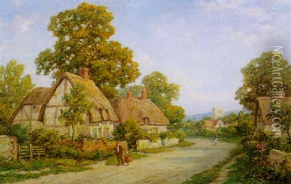 Thatched Cottages In An English Rural Landscape Oil Painting - Theresa Sylvester Stannard