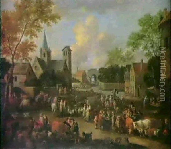 A Town Square On Market Day Oil Painting - Pieter Bout