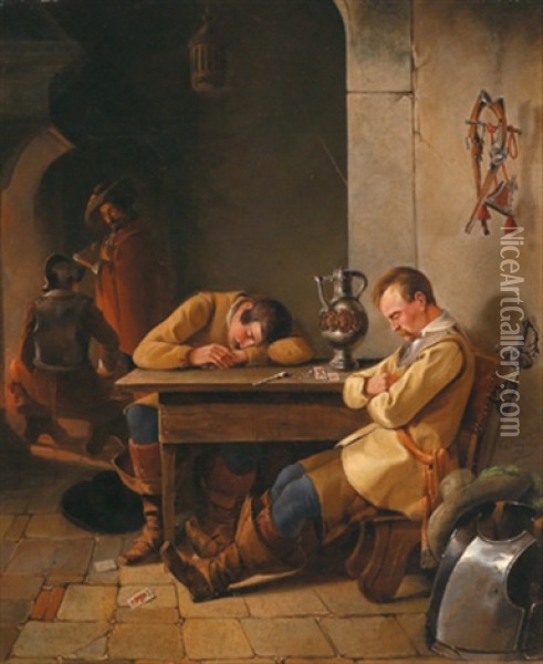 Rast Der Soldaten In Der Stube Oil Painting - Anton Victor Steinach