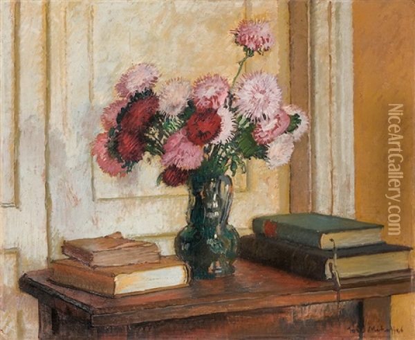 Still Life With A Bouquet Of Asters Oil Painting - Josef Mehoffer