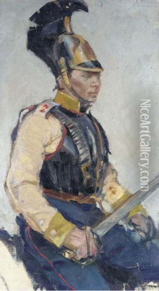 Study Of A Russian Cuirassier Oil Painting - Franz Roubaud