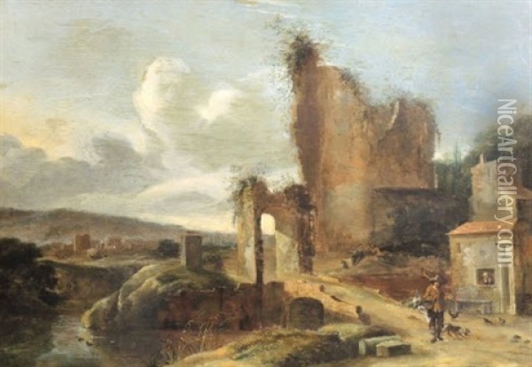 Paysage Anime Avec Ruine De Chateau Oil Painting - Charles Cornelisz de Hooch