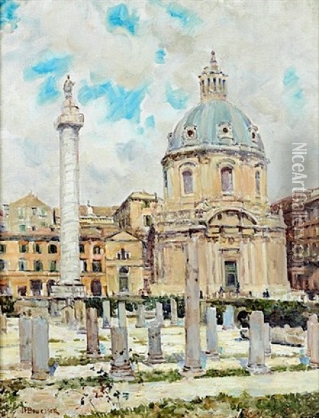 Le Forum De Trajan, Rome Oil Painting - Joseph Felix Bouchor