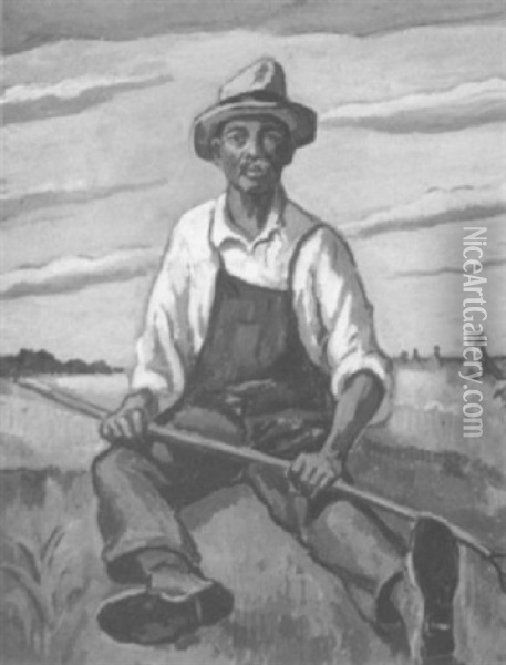 A Farmer's Portrait Oil Painting - Edgar Hewitt Nye