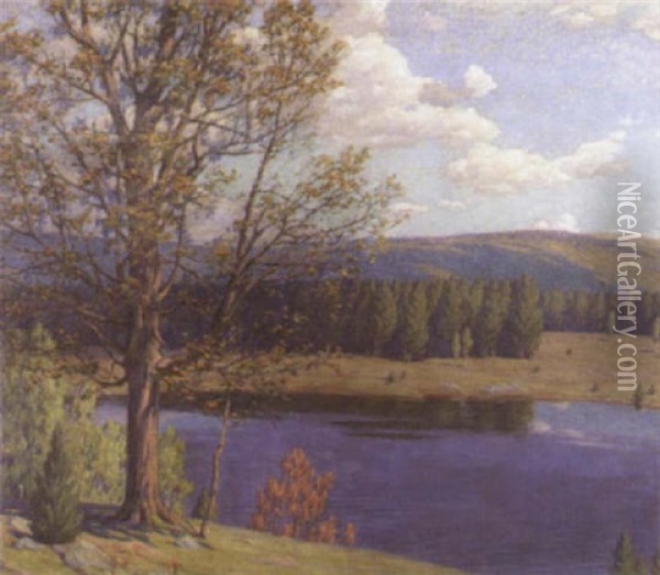 View Of The Hudson River Valley Oil Painting - Andrew Thomas Schwartz