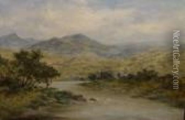 Scottish River And Mountain Landscape Oil Painting - Daniel Sherrin