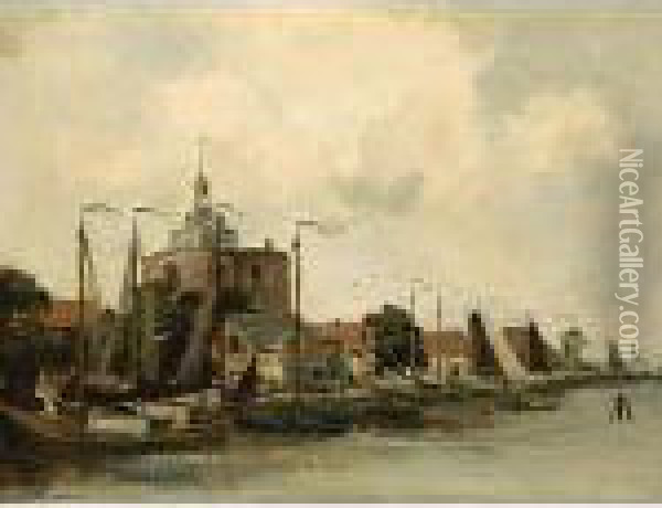 A View Of The Dromedaris, Enkhuizen Oil Painting - Willem George Fred. Jansen