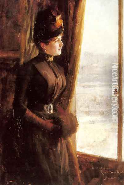 A Portrait of Madame Vallery-Radot Oil Painting - Albert Edelfelt