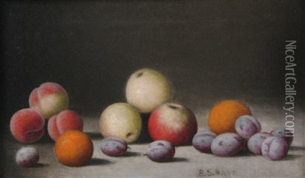 Still Life Of Peaches, Apples, Oranges, And Plums Oil Painting - Barton S. Hays