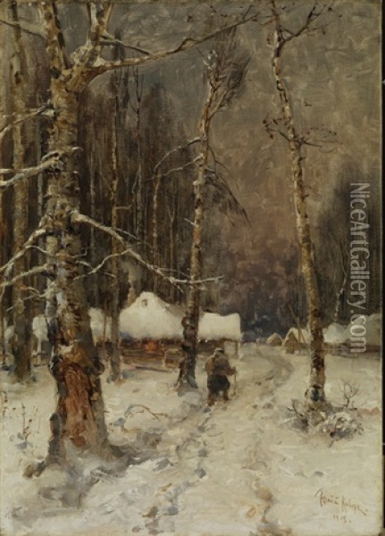 Winterlandschaft Oil Painting - Yuliy Yulevich (Julius) Klever