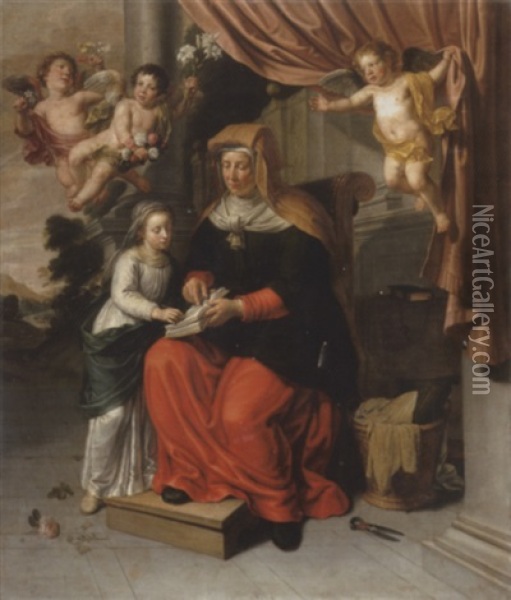 The Education Of The Virgin Oil Painting - Peter Van Lint