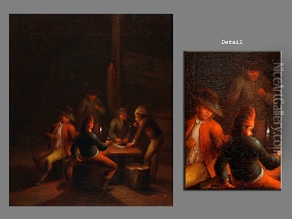 Bauern Beim Rauchen Und Trinken In Dunklem Interieur Oil Painting - Petrus van Schendel