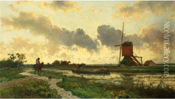 Sunset Near Boskoop Oil Painting - Jan Hendrik Weissenbruch