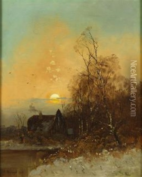 Winter Sunset Oil Painting - Andrei Nikolaevich Shilder