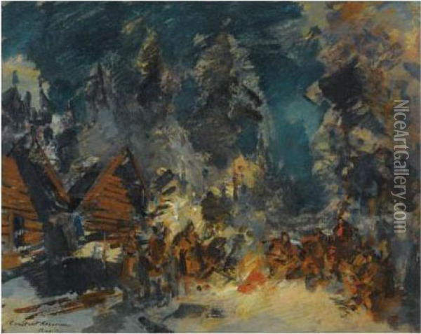 Feu De Camp De Nuit Oil Painting - Konstantin Alexeievitch Korovin