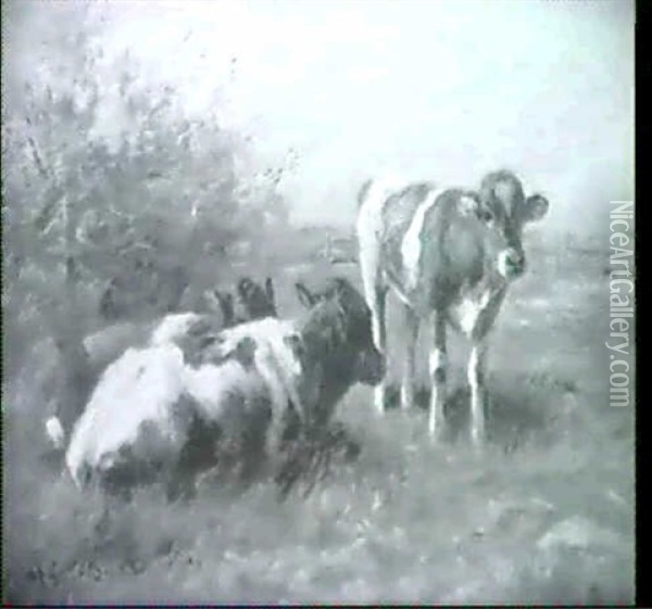 Drei Kuhe Auf Der Weide Oil Painting - Johann Daniel Holz