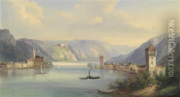 Flusslandschaft Mit Burgen Oil Painting - Ferdinand Lepie