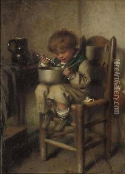 A Boy Eating Porridge Oil Painting - Charles Moreau