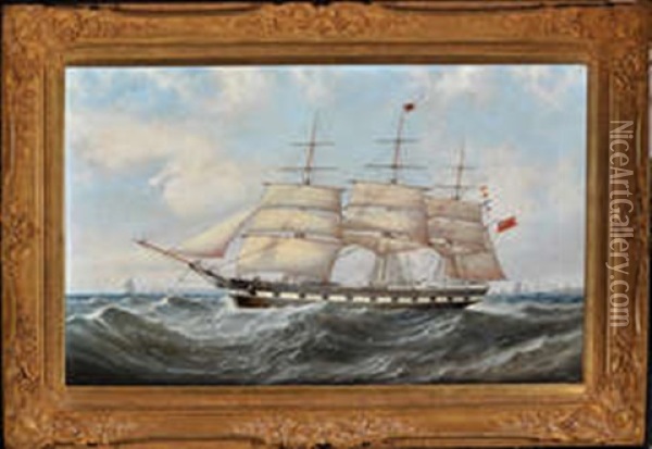 A Clipper Ship With Black And White Hull Oil Painting - John Scott