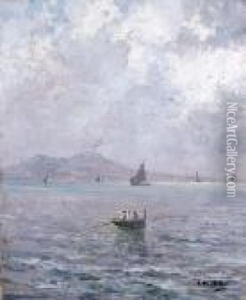 Napoli Dal Mare Con Barche E Pescatori Oil Painting - Attilio Pratella