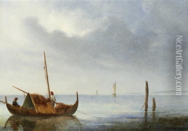 Marinha Com Barcos E Pescadores Oil Painting - Luis Ascensio Tomasini