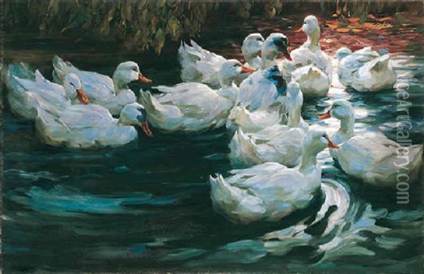 Heimwarts - Enten Auf Einem Teich Oil Painting - Alexander Max Koester