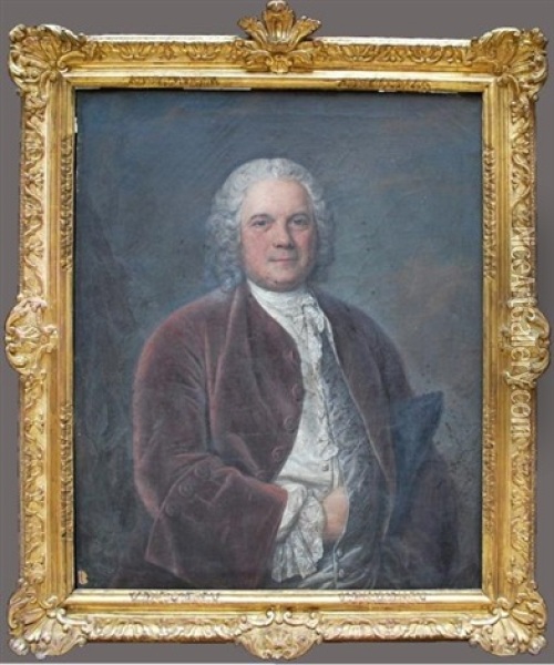 Portrait De Gentilhomme En Veste Lie De Vin Oil Painting - Jacques Andre Joseph Aved