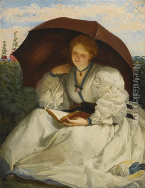 Reading On A Sunny Afternoon Oil Painting - Charles Edward Perugini