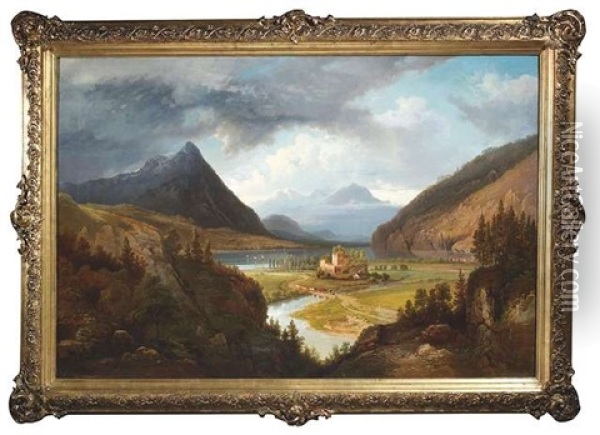 Wolkenverhangene Landschaft Am Thuner See Im Berner Oberland Bei Interlaken Oil Painting - Pieter Francis Peters