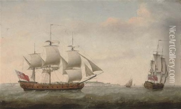 The Merchantman "augustus Caesar" In Two Positions In The Channel Off Dover Oil Painting - Francis Holman