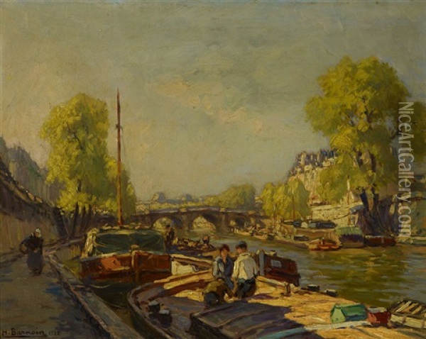 La Seine Au Pont Neuf Paris Oil Painting - Henri Alphonse Barnoin