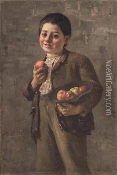 Boy With Apples Oil Painting - Charles Eugene Moss