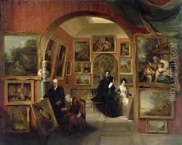 The Interior of the British Institution Gallery Oil Painting - John Scarlett Davis
