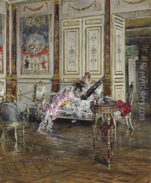 Suonatrice Di Lira E Ascoltatrice (woman Playing A Lyre And A Listener) Oil Painting - Giovanni Boldini