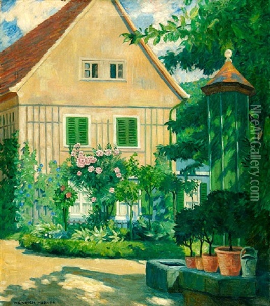 Sommerlicher Vorgarten Oil Painting - Heinrich (Ed. Julius H.) Huebner