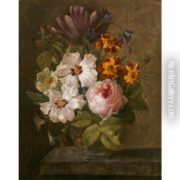Bouquet De Fleurs Sur Un Entablement Oil Painting - Joseph-Laurent Malaine