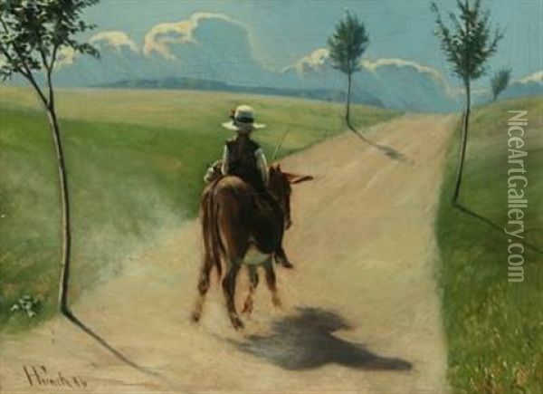 Boy Riding On A Donkey Oil Painting - Herman Friedrich Funch