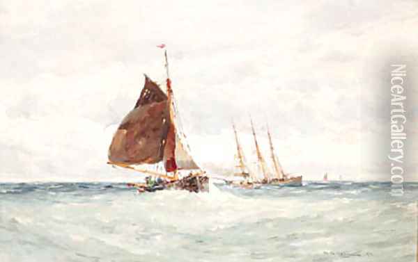 Shipping On A Summer'S Day Oil Painting - William Wilson