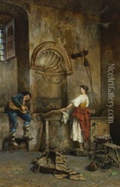 Standchen Am Brunnen Oil Painting - Achille Guerra