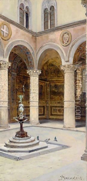 Cortile Di Palazzo Vecchio, Florence Oil Painting - Antonietta Brandeis