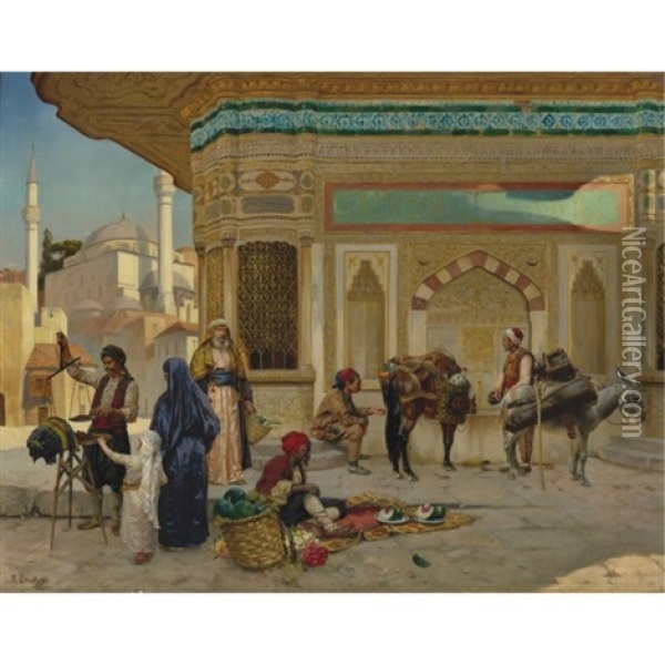 The Fountain Of Ahmed Iii, Istanbul Oil Painting - Rudolf Ernst