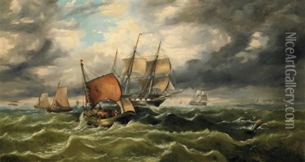 Segler Im Wind Vor Der Englischen Kuste Oil Painting - George William Crawford Chambers