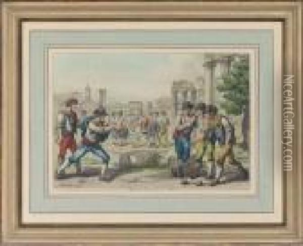 A Collection Of Picturesque Costumes Of Rome Oil Painting - Bartolomeo Pinelli